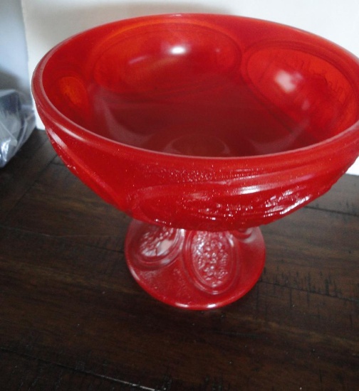 FENTON RED PRESSED GLASS COMPOTE ALL ITEMS ARE SOLD AS IS, WHERE IS, WITH NO GUARANTEE OR WARRANTY.