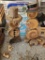 (SHED1) 2 PIECE LOT OF WOODEN SNOWMEN. EACH SNOWMAN IS MADE OF SECTIONS OF LOG CUTTINGS. BOTH STAND