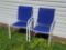 (SHED1) PAIR OF GARDEN TREASURES WHITE METAL AND BLUE OUTDOOR SIDE CHAIRS.