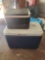 (SHED 2) 2 COOLER LOT, COLMAN WHITE AND BLUE COOLER WITH 2 CUP HOLDER