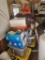 (SHED2) LARGE TOTE LOT OF MISC ITEMS, GOLF CART SEAT, STYROFOAM COOLERS, EMPTY TOOL CASES,
