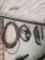 (SHED 2) WALL LOT OF MISC, DRAIN SNAKES, PROPANE HEATER ATTACHMENT, 2 FISKARS BOW SAWS, MELNOR