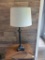 (SUNROOM) BLACK TABLE LAMP WITH SHADE, WHITE SHADE, TWISTED CANDLESTICK BASE, 28