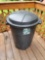(DECK) BLACK HEAVY PLASTIC 32 GALLON TRASH CAN WITH LID.