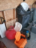 (SHED 1) LOT OF KIDS ITEMS, KID SIZE ANARONDACK CHAIR, LITTLE TYKE BOUNCE BALL RED, CHILDS HIGH