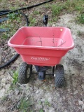 (CUT) PULL BEHIND EARTHWAY EV-N-SPRED SEED SPREADER, RED, PLEASE SEE THE PICTURES FOR MORE