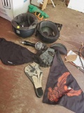 (SHED 2) LOT OF HARLEY AND A JACK DANIELS TAP, HARLEY SUBGLASSES CASE, 2 HELMETS
