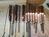 (SHED 3) LOT OF (12) WOOD CHISELS/FILES. SOME ARE CRAFTSMAN BRAND.