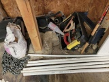 (SHED 3) MISC. LOT TO INCLUDE: BOAT PROPELLER, TUB OF MISC. TOOLS, METAL FOOTED STAND, HEAVY DUTY