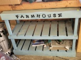 (SHED 3) FARMHOUSE 3 TIER BLUE PAINTED WOOD STORAGE SHELF. MEASURES 40