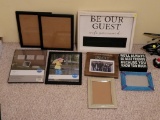 LOT OF MISC. PICTURE FRAMES AND SIGNS. TOTAL OF (9) PIECES.