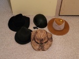(BED1) 5 PC. HAT AND HELMET LOT. INCLUDES: DPC LARGE/EXTRA LARGE BROWN MESH HAT, DPC ONE SIZE FITS