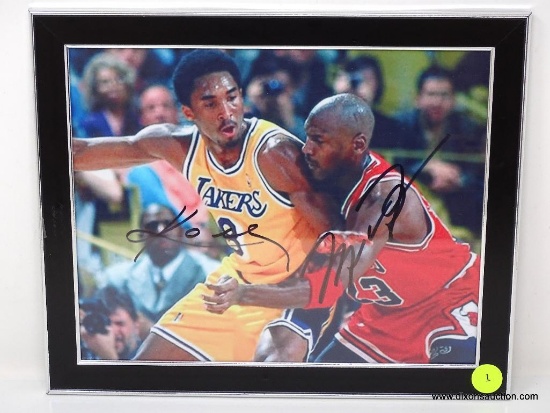 FRAMED & AUTOGRAPHED PHOTOGRAPH OF #8 KOBE BRYANT OF THE LOS ANGELES LAKERS & #23 MICHAEL JORDAN OF