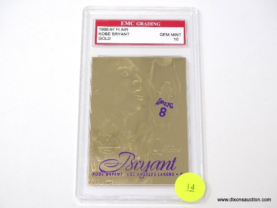 GRADED 1996-1997 FLAIR GOLD BASKETBALL CARD OF KOBE BRYANT WHO PLAYED FOR THE LOS ANGELES LAKERS.