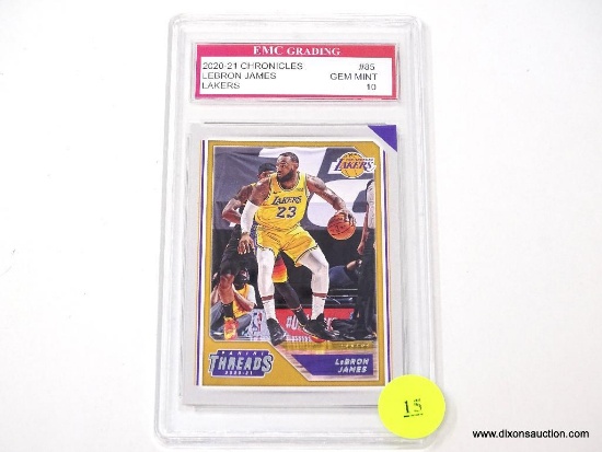 GRADED 2020-2021 CHRONICLES BASKETBALL CARD OF LEBRON JAMES WHO PLAYS FOR THE LOS ANGELES LAKERS.