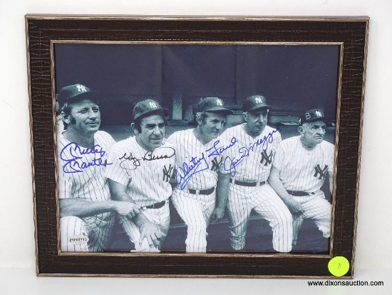 FRAMED & AUTOGRAPHED PHOTOGRAPH OF THE ALL TIME GREATS NEW YORK YANKEES WITH MICKEY MANTLE, YOGI