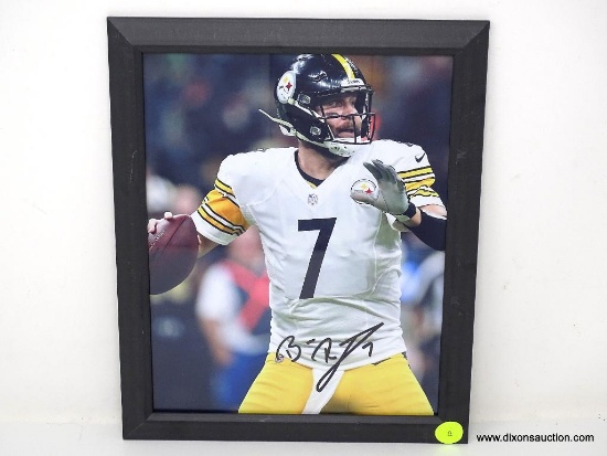 FRAMED & AUTOGRAPHED PHOTOGRAPH OF #7 BEN ROETHLISBERGER OF THE PITTSBURGH STEELERS. SIGNED IN A