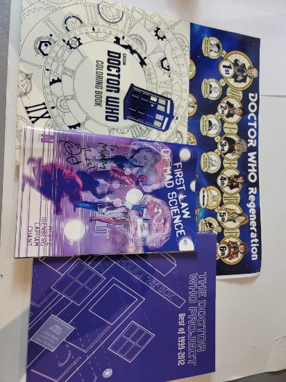 (4) PIECE LOT OF DOCTOR WHO ITEMS. INCLUDES: AUTOGRAPHED "FIRST LAW OF MAD SCIENCE" COMIC BOOK,
