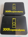 SET OF (2) LIMITED EDITION 2001: A SPACE ODYSSEY HAL 9000 AE-35 CARDS IN COLLECTORS TINS. THE CARDS