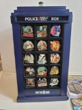 DANBURY MINT DR. WHO PIN COLLECTION AND TARDIS DISPLAY CHEST. EACH OF THE 60 ENAMEL PINS ARE PLATED