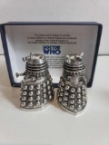 PEWTER DR. WHO DALEK SALT & PEPPER CRUET SET. HANDCRAFTED FROM BRITISH PEWTER AND PRODUCED ENTIRELY