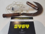 12 MONKEYS: WATCHER'S CRESCENT KNIFE AND PLASTIC SYRINGE. COMES WITH CERTIFICATE OF AUTHENTICITY