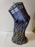HANDMADE AND PAINTED DOCTOR WHO TARDIS POLICE BOX ART PIECE. SIGNED ON BOTTOM BY ARTIST. MEASURES
