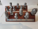 SET OF (2) DOCTOR WHO MINI BUSTS WITH NAMES AND DATES. MOUNTED ON WOOD. BUSTS SIT ON PEGS. MEASURES