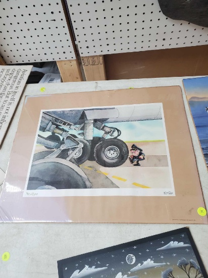 Unframed Aircraft Cartoon print, The Old Pro, By Kersten, 20"l 16"w, Please see the pictures for