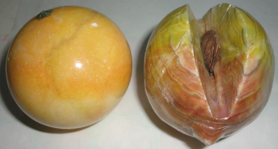 2 PIECES OF MARBLE FRUIT ? 1 SLICED PEACH ALL ITEMS ARE SOLD AS IS, WHERE IS, WITH NO GUARANTEE OR