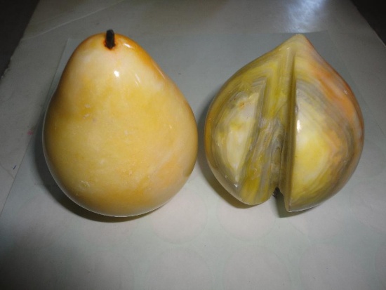 2 PIECES OF MARBLE FRUIT ? 1 PEACH, 1 PEAR ALL ITEMS ARE SOLD AS IS, WHERE IS, WITH NO GUARANTEE OR