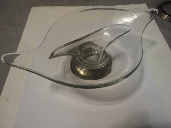 GLASS DISH WITH CROWN STERLING BASE ALL ITEMS ARE SOLD AS IS, WHERE IS, WITH NO GUARANTEE OR