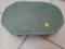 SMALL WOODEN ROCKING STOOL, WITH A GREEN FELT TOP.