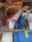 Basket Lot Of Misc Items, Pancake Syrup Bottle, 2 Weight 1lbs, Shoe Form, USA Candles, Please see