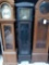 ANTIQUE OAK GRANDFATHER CLOCK, MEASUREMENTS ARE APPROXIMATELY 16 1/2 IN X 9 IN X 74 IN.