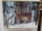 GOLD TONE FRAMED PRINT OF A BUCK IN THE WOODS DURING WINTER, MEASUREMENTS ARE APPROXIMATELY 20 IN X
