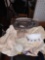 WICKER BASKET LOT OF MISC ITEMS TO INCLUDE, WILTON ARMETALE SILVER PLATTER, HOME MADE SOAP, VARIOUS