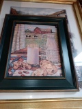 BOX LOT OF MISC FRAMED PRINTS TO INCLUDE , MATCHING PRINTS OF FLOWERS IN A DOUBLE HANDLE VASE, A