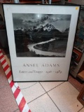 FRAMED PRINT OF A RIVER STREAM AND MOUNTAINS, PRINT BY THE ARTIST ANSEL ADAMS, CALLED LETTERS AND