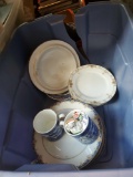 Tote Lot Of Misc China, Flow Blue, Limoges, and Nippon, Please see the pictures for more