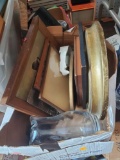 Box Lot Of Misc Items, 7 Picture Frames, 1 Holy Bible, 1 Glass Pitcher, Please see the pictures for