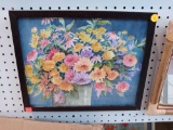 WOODEN FRAMED FLORAL PRINT, 11 IN X 14 IN.