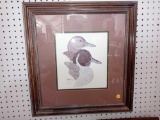 WOODEN FRAMED PRINT OF TEO DUCK HEADS, SIGNED BY ARTIST CGM LAUREN, MEASUREMENTS ARE APPROXIMATELY