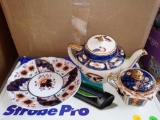 BOX LOT OF MISC ITEMS TO INCLUDE, DECORATIVE GLASS PLATES, DECORATIVE TEA POT FROM ENGLAND, SADLER