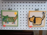 PAIR OF PAINTED CERAMIC TILES OF , TWO ANIMALS, SIGNED BY THE ARTIST ANNEKE, MEASUREMENTS ARE