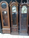 PEARL GRANDFATHER CLOCK WITH 3 WEIGHTS AND PEND. MEASUREMENTS ARE APPROXIMATELY 17 IN X 10 IN X 78