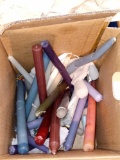 BOX LOT OF CANDLE'S, ALL VARIOUS SIZES, AND COLORS.