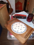 ASSORTED LOT OF MISC ITEMS TO INCLUDE A RED STAPLER, JAR OF PAPERCLIPS, RANDOM PAPERS, ETC.