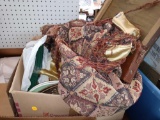 BOX LOT OF MISC ITEMS TO INCLUDE, A TAPESTRY FROM PIER ONE, GLASS PLATES, KITCHEN WARE, ETC.