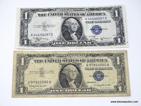 (2) ONE DOLLAR SILVER CERTIFICATES. 1935-B LOOKS UNCIRCULATED, 1957-B STAR NOTE